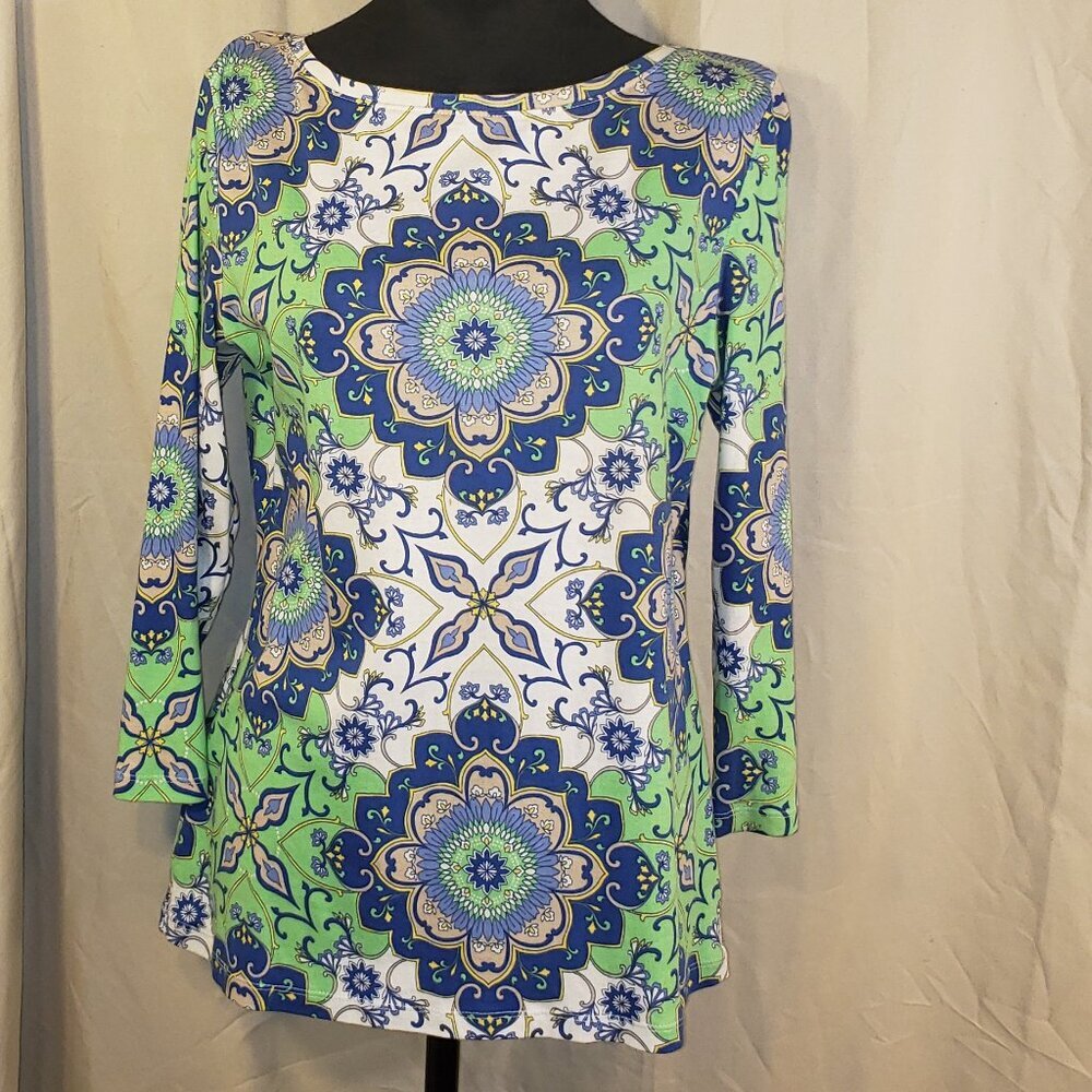 Talbots Women's Blue & Green Floral Blouse, Size M